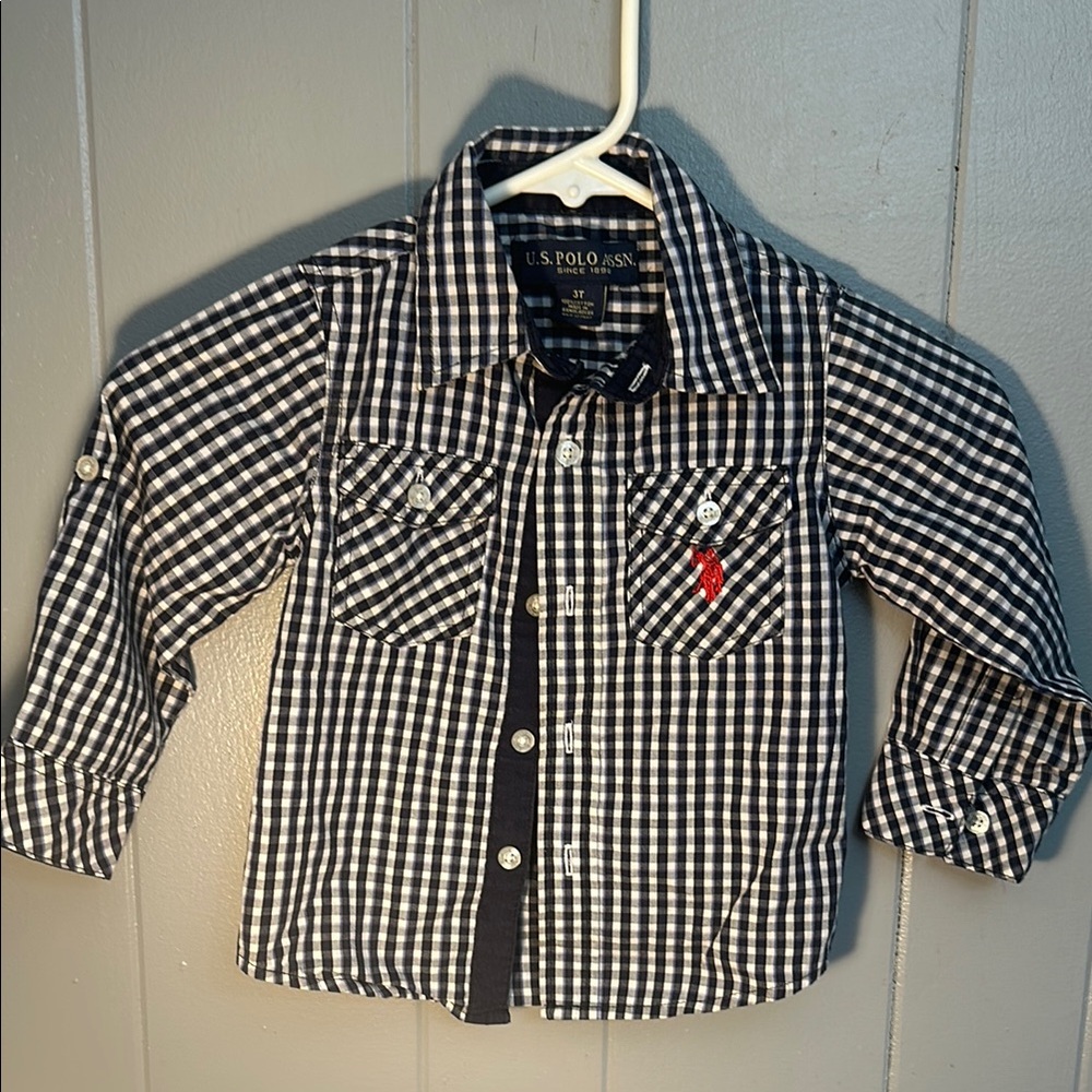 U.S. Polo Assn. Black and White Gingham Button Down Shirt boys 3T